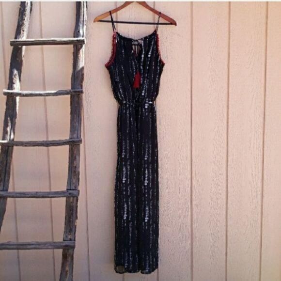 Knox Rose Gothic Witchy Maxi Dress Spaghetti Sheer Reptile Embroidered Blk Sz L - Picture 6 of 8